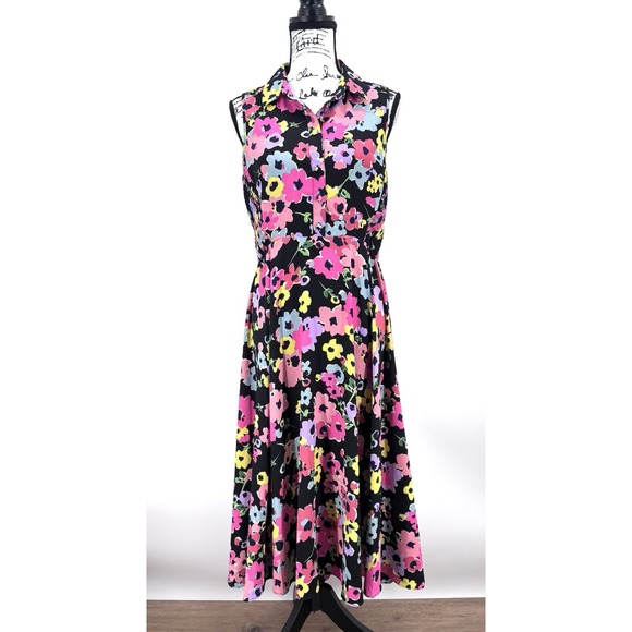 kate spade new york Dresses & Skirts - Kate Spade Shan Floral Midi Dress Size 10 Sleeveless Smocked Back Collared